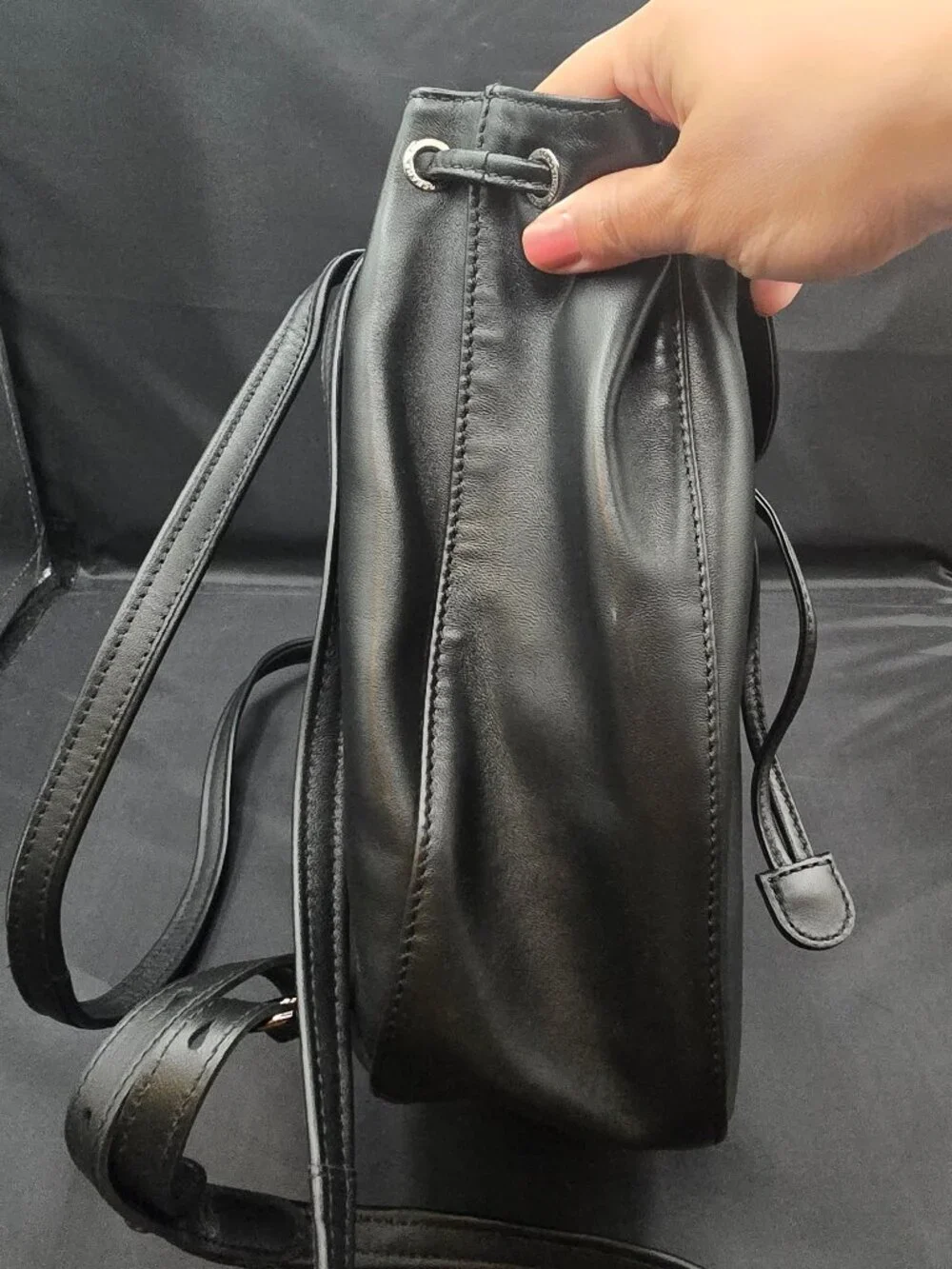 Longchamp Leather Flap Cavalcade Backpack Black